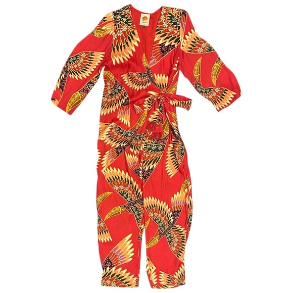 FARM Rio Wonderful Toucans Wrap Jumpsuit Red Multicolor Women’s Small R2001436 - Picture 4 of 8